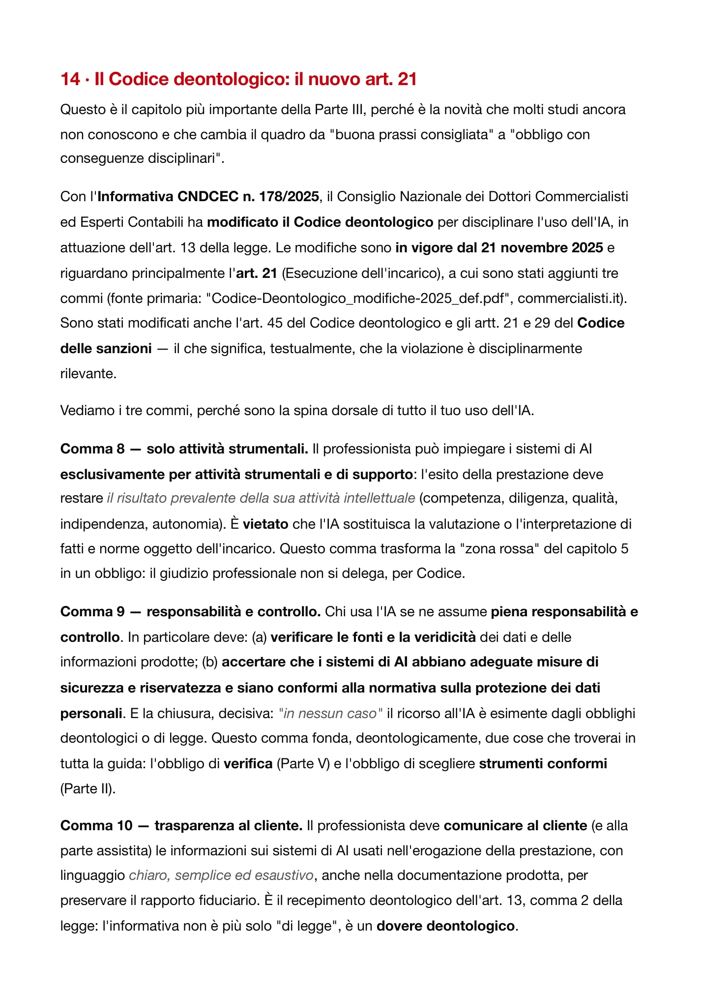 Pagina 19 — Il Codice deontologico: il nuovo art. 21